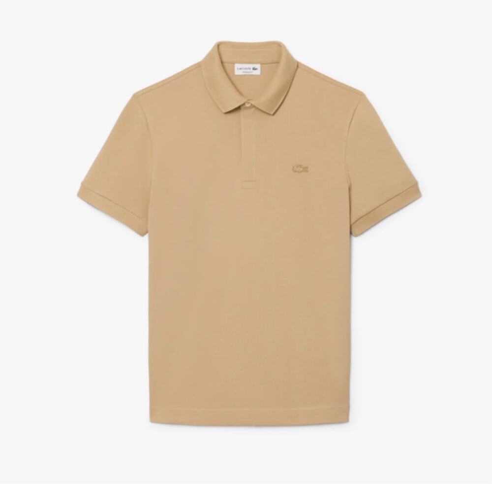 Lacoste Men's Beige Short Sleeve Classic Polo Shirt – Embroidered Crocodile Logo